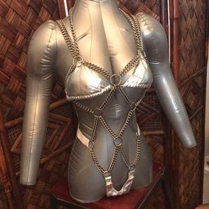 Chain & leather-look body suit. Custom made. S/M
